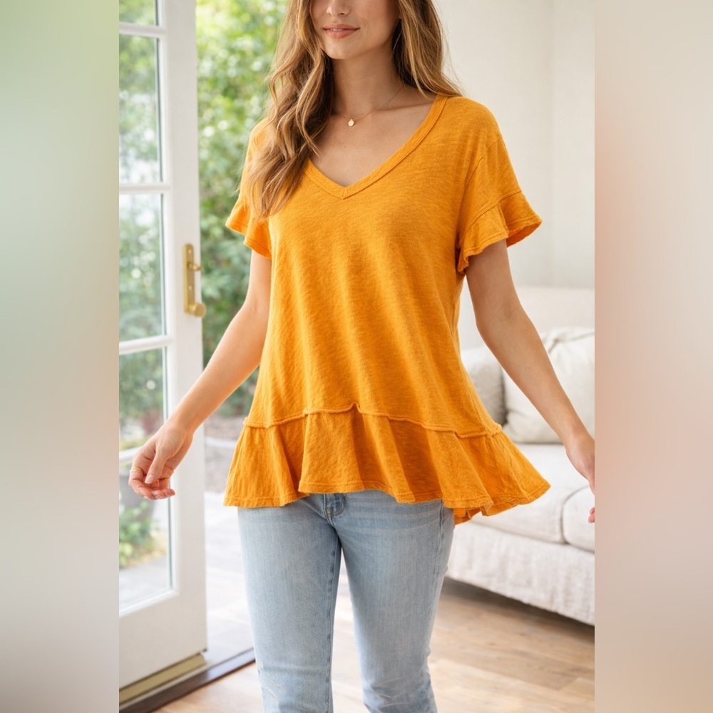 Left of Center Orange Boho Peplum Flowy Top M